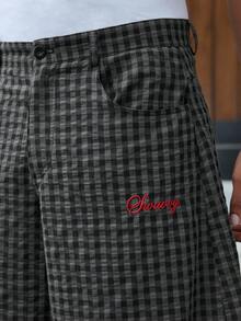 SWAVVY 男士时尚格子宽松休闲裤，带腰带环