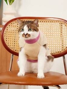 PETSIN 1件宠物猫狗通用甜美可爱花朵图案针织提花保暖舒适弹力无袖高领狗狗毛衣 - 彩色 - 查看 6