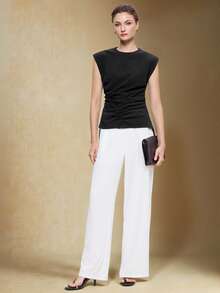 BizChic 2026 Nouveau Top pour femmes à épaules larges et froncé à la taille, noir. Moderne, élégant, polyvalent pour le quotidien urbain. Romantique, style rétro années 90. Convient pour les fêtes de Noël, du Nouvel An, la Saint-Valentin, les soirées, la plage, la remise des diplômes, la mode, le carnaval, les vacances, les occasions décontractées, romantiques, mariages (invités, hôtes), sorties, concerts, brunchs, aéroports, multi-occasions - Noir - Voir 6