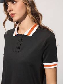 CourtClass Polo de golf décontracté à manches courtes avec col color block et demi-zip pour femmes, hauts de golf d'été pour femmes - Noir - Voir 5