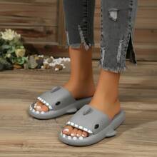 EVA Diseño de Tiburón Punta Abierta Suela Gruesa Antideslizante Casual Hogar Verano - Gris - Ver 2