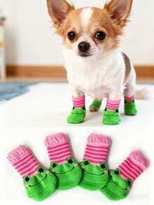 PETSIN 1 双带防滑垫的宠物袜子；宠物脚套；防滑、防刮、防脏宠物袜子宠物用品。