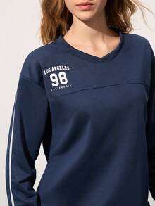 CourtClass Women's V-Neck Dropped Shoulder Long Sleeve Loose Fit Fashionable Versatile Tennis Top Sports Wear Sheinrut_studio Women Sweatshirt Top Women Sweat Shirts Women