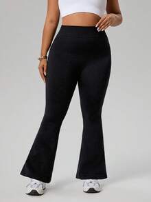 Rhythm Era Plus Size Women Seamless V-Back Flare Yoga Pants Women Flare Leggings Flare Workout Pants Black Yoga Pants Wide Leg Leggings - Black - View 6