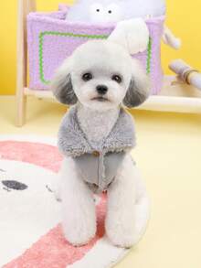 PETSIN 1件装二合一可爱保暖内衬宠物外套，带牵引绳，适合秋冬季穿着 - 灰色 - 查看 7