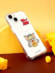 Tom and Jerry Artist x SHEIN Funda de teléfono transparente con portacartas, cubierta protectora linda y divertida compatible con iPhone - Multicolor - Ver 4