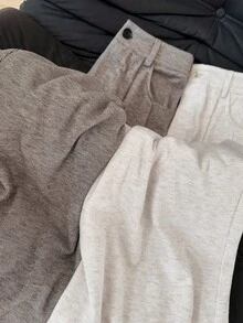 GlowEve 女士秋冬新款简约百搭休闲通勤高品质磨毛面料灰色+白色两件套阔腿裤 - 彩色 - 查看 6