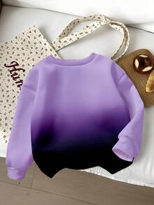 1件装少女休闲韩流卡通人物渐变长袖圆领卫衣，舒适针织长袖套头衫，适合女孩日常及假日穿着，秋冬季节适用。 - 彩色 - 查看 2