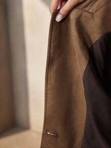Zovinel Women's Minimalist Suede Fitted Coat With Belt - Brown - View 5