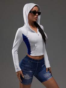 Dewbera Half-Zip Hooded Sporty Long-Sleeve Sweatshirt - Color-Block Design, New Style For Spring, Autumn & Winter - Multicolor - View 3