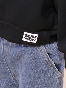 SUMWON Oversized Boys Crew Neck Long Sleeve Sweatshirt With Studios Orange Graphic Back Print Pullover Casual Everyday Wear Vacation - Black - View 5