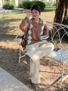 Dazy Plus Fashionable Casual Versatile Light-Colored Washed Plain Loose Straight-Leg Long Jeans, All Season - Beige - View 3