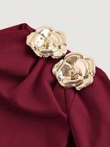 SHEIN MOD فستان نسائي أنيق أسيمتري الكتف متوسط الطول، فستان كتف واحد أنيق، ملابس خريفية/شتوية للنساء، فستان ، فستان رأس السنة، فستان حفلة، فساتين أنيقة للسيدات، خريفي أنيق، فستان عيد الميلاد - عنابي اللون - مشاهدة 3