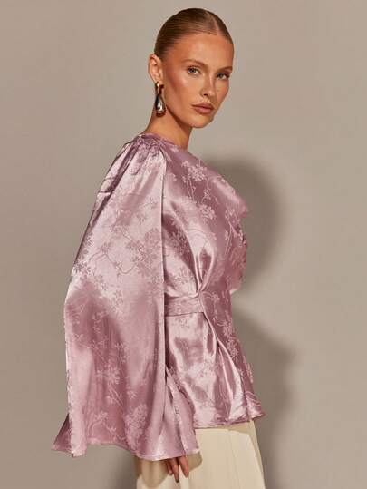 COSMINA Women's Elegant Waist Cinched Blouse, Versatile For Commuting And Office Wear, All Seasons,  Satin Blouses For Women,  Satin Tops,  Puff Sleeve,  Silk Tops,Elegant Blouses For Women