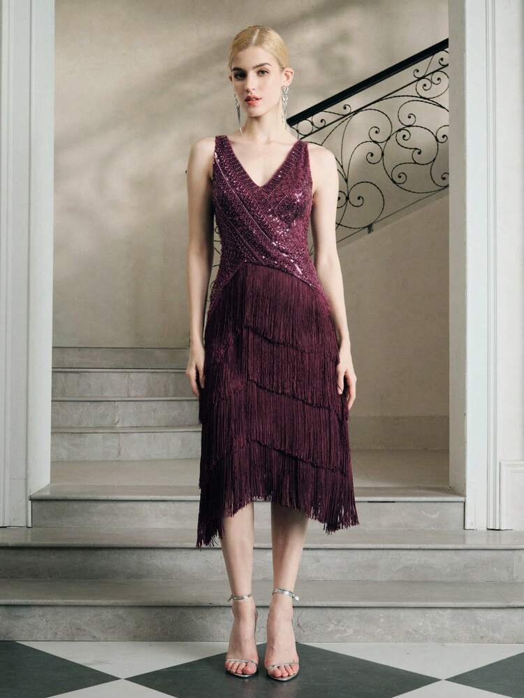 Robe de bal élégante dos nu avec sequins et franges, nouvelle mode femme sexy