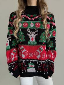 EMERY ROSE Women's Casual Reindeer Pattern Turtleneck Sweater, Suitable For Christmas, Autumn/Winter - Multicolor - View 4