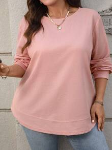 SHEIN CURVE+ Plus Size Casual Solid Color Round Neck Sweatshirt For Women, Women's Autumn Clothing, Women's Autumn Clothing/Winter