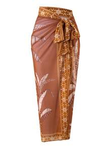 Swim Oasis 2026新款春夏两件套女士泳衣，欧美进口定位印花沙滩度假连体泳衣套装，夏季网纱泳衣 - 咖啡棕 - 查看 6