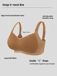 1pc Women's Seamless Underwire Bra With Molded Cups, Lift & Side Support, Comfortable Adjustable Straps - Camel - View 4