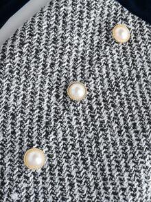 Franclia Vestido mini de mujer con solapa de terciopelo, parches de tweed y decoración de botones - Azul Marino - Ver 3