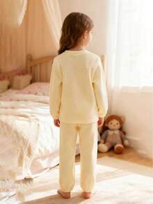 Girls Soft Teddy Bear Embroidery Cozy Pajama Set - Apricot - View 2