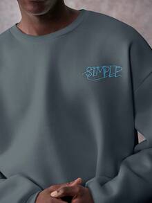 STYNVO Men's Slogan Embroidered Dropped Shoulder Casual Crew Neck Pullover Sweatshirt Mens Jumpers 90s Sporty Sweater Men Men Sweatshirt Graphic Blue Graphic Hoodies Men - Blue - View 3