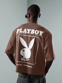 PLAYBOY X SUMWON Camiseta de Algodão de Manga Curta com Estampa Clássica de Coelho e Corte Cropped, Estilo de Revista Vintage