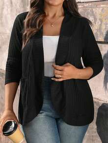 SHEIN PETITE CURVE Plus Size Thin Cardigan, Casual Soft Everyday Slim Fit Comfortable Skin-Friendly High-Quality Elegant Versatile Open Sweater
