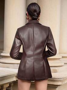 Lavishia Áo khoác blazer nữ thời trang đường phố co giãn PU màu nâu Mocha - Nhiều màu - Xem 2