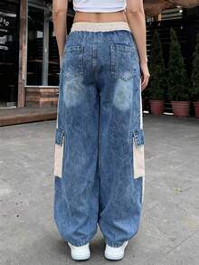 OOTD: Pantalón Jeans con Diseño de Patchwork y Cremalleras - Caqui - Ver 3