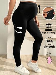 SHEIN Black Adjustable Waist Maternity Leggings With Hidden Back Pockets. Comfortable And Slim Fit.