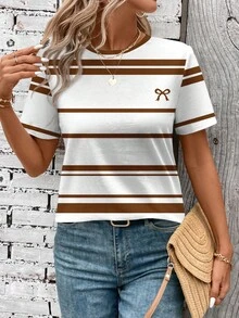 EMERY ROSE Luźna, minimalistyczna koszulka damska z okrągłym dekoltem i krótkim rękawem