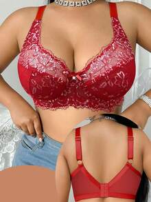 DesireSculpt Áo ngực nâng ngực ren hoa cỡ lớn cho nữ - Đỏ - Xem 3