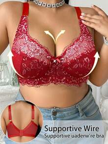 DesireSculpt Áo ngực nâng ngực ren hoa cỡ lớn cho nữ - Đỏ - Xem 6
