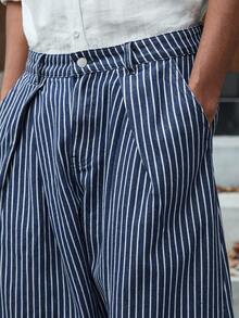 SWAVVY Quần Jeans Sọc Dáng Rộng Thường Ngày Cho Nam XY-027 - Màu xanh lam - Xem 5