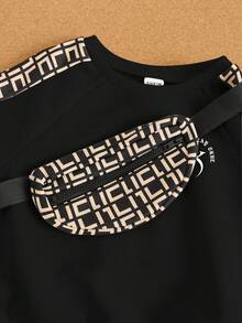 SHEIN 买二送一！3件套男女宝宝秋冬服装套装 - 撞色圆领卫衣、针织衫、裤子和手提包。舒适百搭，时尚日常穿着，适合室内、室外、滑雪、运动、玩耍、派对、拍照、度假等场合。 - 黑色 - 查看 6