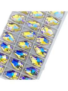 Slim Water Drop Shape Glass Multi Colors Shape Shiny Handmade Sewing Crystal Hand Sewn Rhinestone Decoration Beads Flat Back With Holes Gems DIY Accessories Sew On Stones Strass For Decorating Clothes, Dress, Bags, Shoes, Brooches, Earrings, Handicrafts