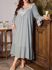 PalaceNights Vintage Palace Style Tassel Embroidered Lace Patchwork Loose Long Plus Size Nightgown, Moo Moo Night Dress - Green - View 5