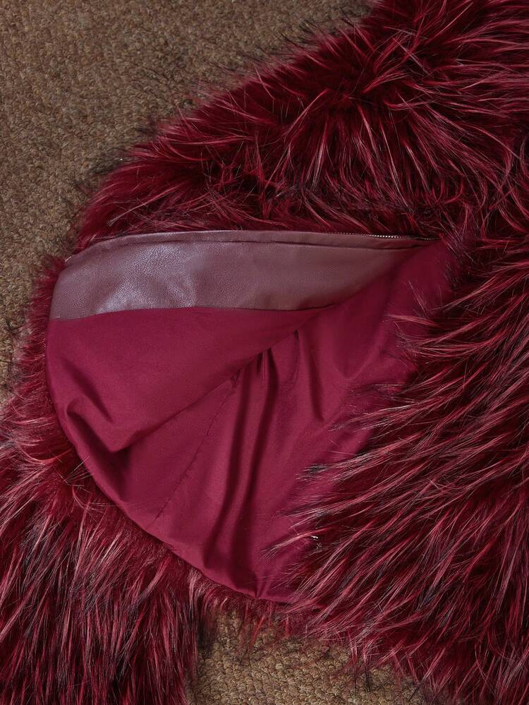Chaqueta corta de mujer de imitación de piel en color burdeos y negro, para otoño/invierno