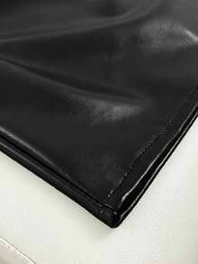 Franclia 返校休闲百搭 PU 不对称下摆系带黑色迷你裙，春秋女装 - 黑色 - 查看 4