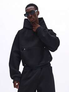 SUMWON Conjunto de chándal con capucha oversize, bolsillo central y pantalones de chándal elásticos para uso casual en invierno - Negro - Ver 3
