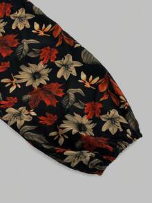 LanaWest Women's Casual Vacation Style All-Over Print Ruffle Trim Lantern Sleeve Loose Blouse, Spring/Autumn - Multicolor - View 3