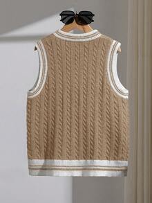 SHEIN Áo vest len cổ chữ V màu xanh hải quân cho bé trai tuổi teen, chất liệu mềm mại và thoải mái, phù hợp mặc hàng ngày, ngoài trời, du lịch, nghỉ mát, ở nhà, đi nhà trẻ. Áo vest len cổ chữ V màu nâu, áo vest len kiểu varsity, áo vest len dệt kim, áo vest họa tiết argyle, áo vest len dệt kim, áo vest nữ, áo vest cổ chữ V, áo vest không tay, áo vest len kiểu preppy. - Màu Khaki - Xem 2