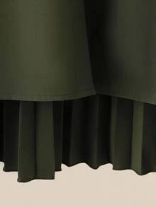 GlowEve 女士新款秋冬优雅休闲舒适长袖衬衫，后背褶裥纽扣前襟设计，搭配松紧腰直筒裤，适合工作场合，绿色/深绿色两件套 - 墨綠色 - 查看 6