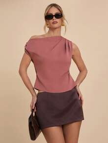 COSMINA Women's Elegant Asymmetric Ruched Fitted Blouse, Versatile For Commute And Office Wear, All Season - Red Violet - View 4