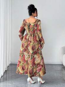 SHEIN Elenzya 提花长袖加大码连衣裙 - 彩色 - 查看 2