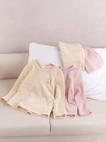 4pcs Young Girls Jacquard Bunny Print Casual Comfortable Pajama Set, Includes Long Sleeve Top And Pants, Home Wear 6y Clothes Clothes With Bunny - Multicolor - View 1