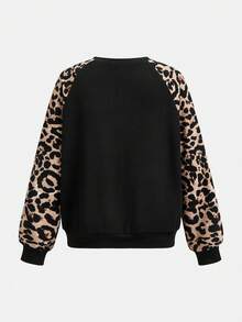 SHEIN Emery Rose Kids Tween-Mädchen Lässiger, minimalistischer und bequemer Rundhals-Pullover mit Leopardenmuster-Patchwork - Verschiedenfarbig - Übersicht 6