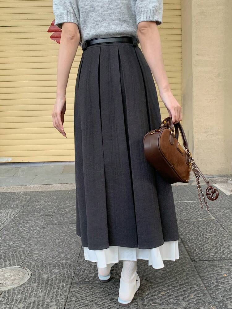 Women's Korean Style Pleated Versatile A-Line Skirt, Autumn/Winter
