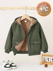 SHEIN 男童休闲舒适保暖连帽加厚羽绒服，冬季款 - 軍綠色 - 查看 4